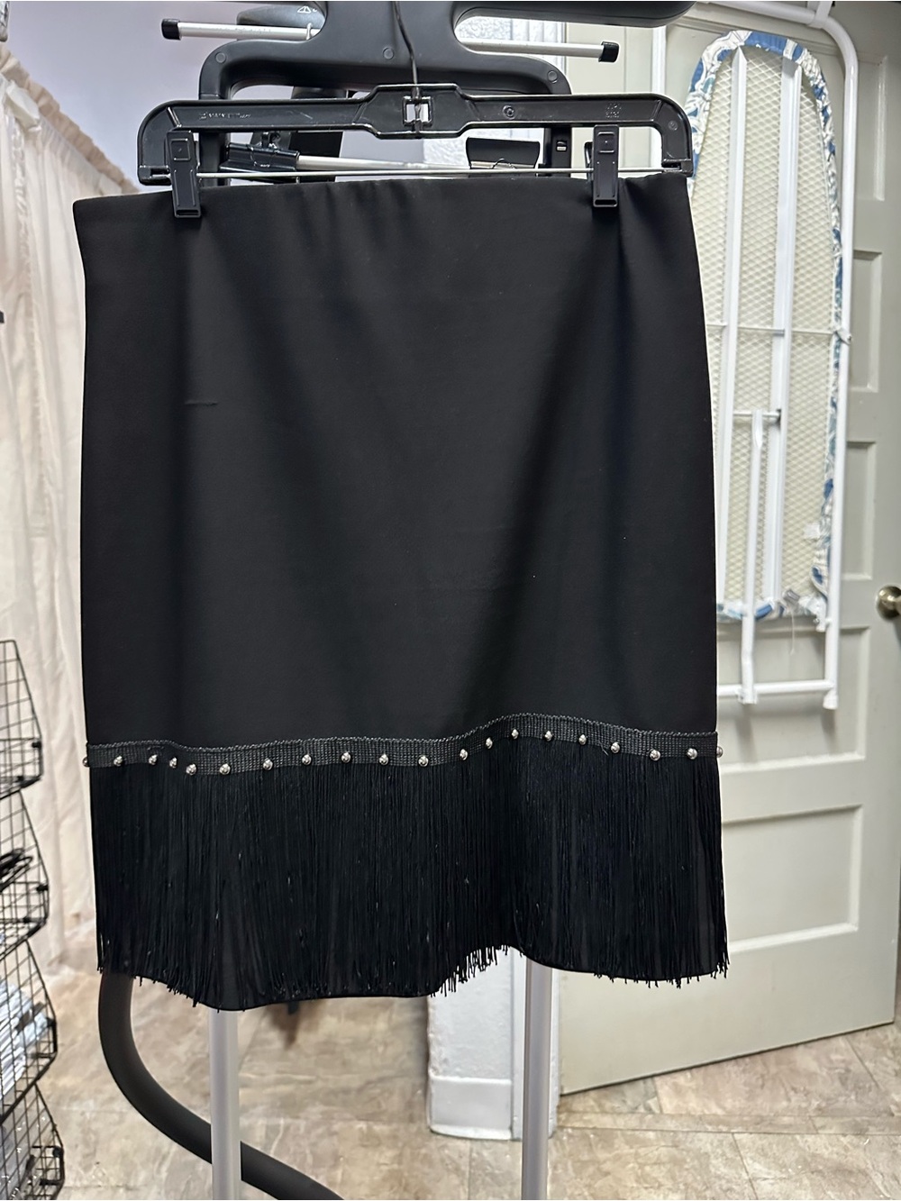 Joseph Ribkoff Black Fringe Hem Pencil Skirt